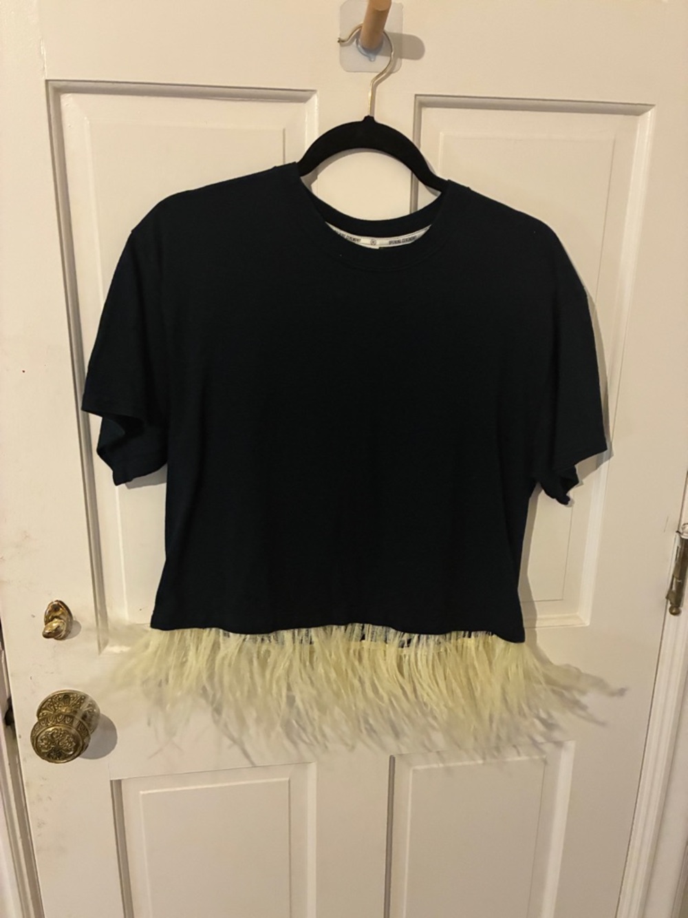 EUC OSTRICH OPENING CEREMONY Feather-Trim Cotton Tee - Picture 2 of 5